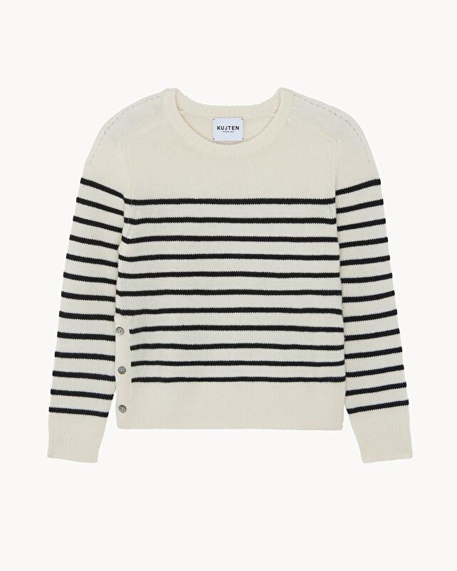 Kujten Pull Nanami Marin Pull Cachemire Femme Col Rond 4 Fils