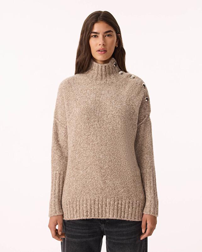 Kujten Pull Pinko Bouclette Pull Cachemire Femme Col Cheminée 4 Fils