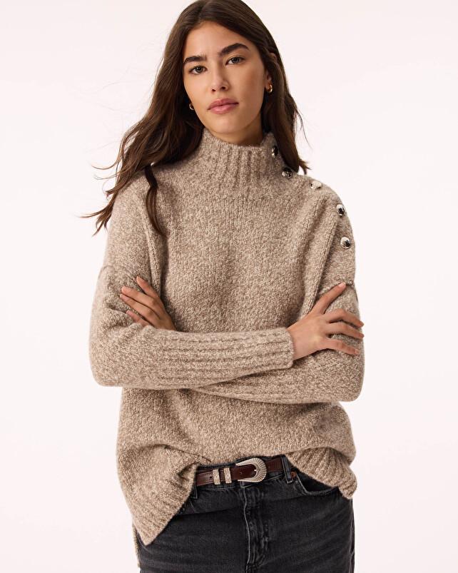 kujten Pull pinko bouclette Pull Cachemire Femme Col Cheminée 4 fils