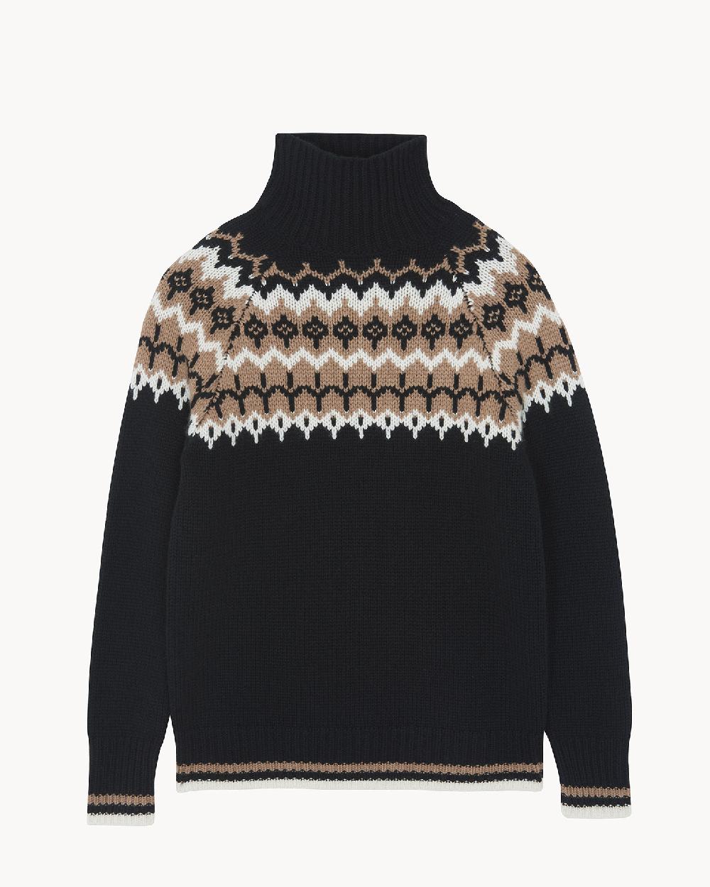 Kujten Pull Stella Jacquard Pull Cachemire Femme Col Cheminée 12 Fils