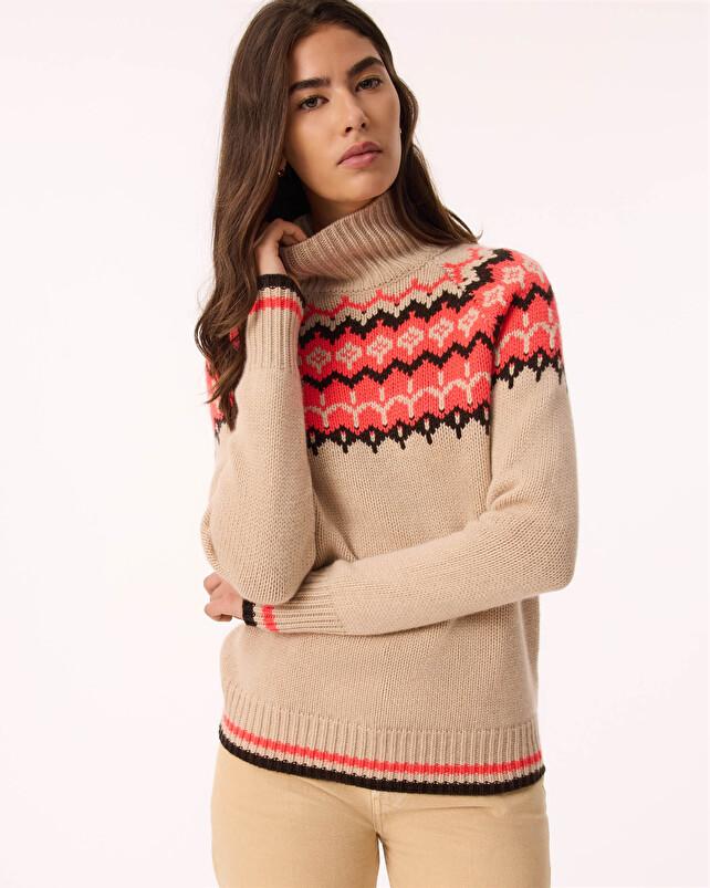 kujten Pull stella jacquard Pull Cachemire Femme Col Cheminée 12 fils