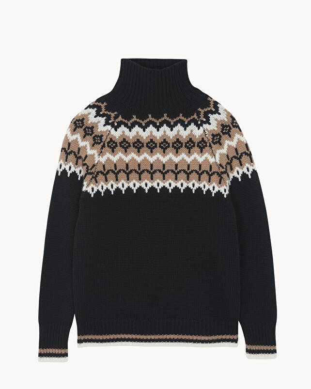 kujten Pull stella jacquard Pull Cachemire Femme Col Cheminée 12 fils