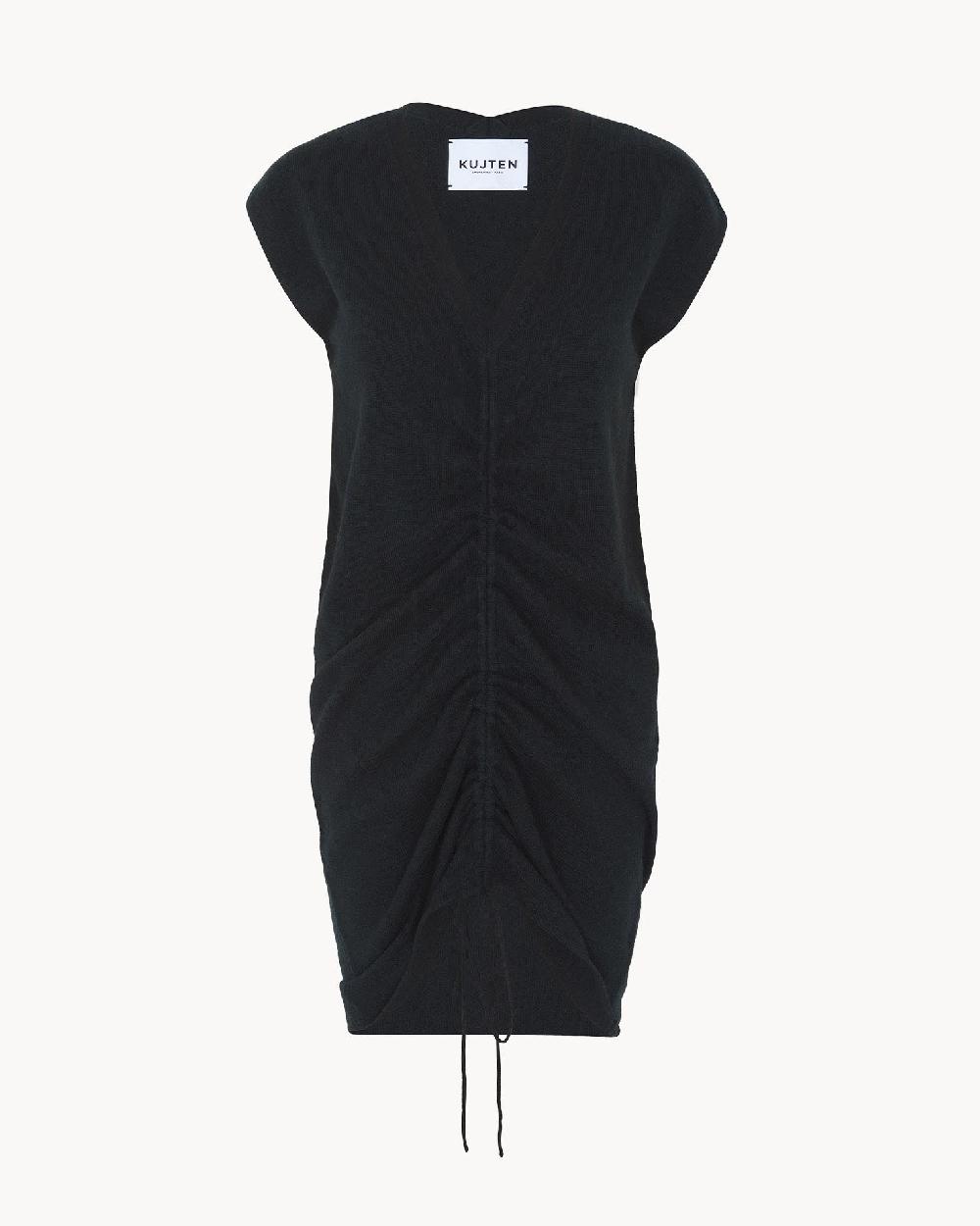 Kujten Robe Dang Solid Robe Col V à Coulisse Cachemire 2 Fils