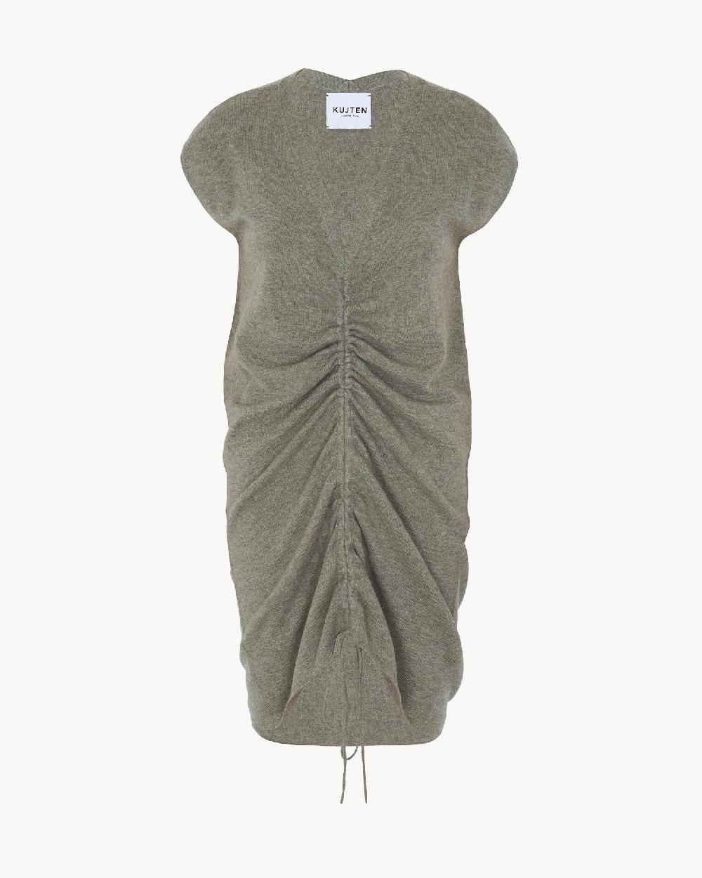 Kujten Robe Dang Solid Robe Col V à Coulisse Cachemire 2 Fils