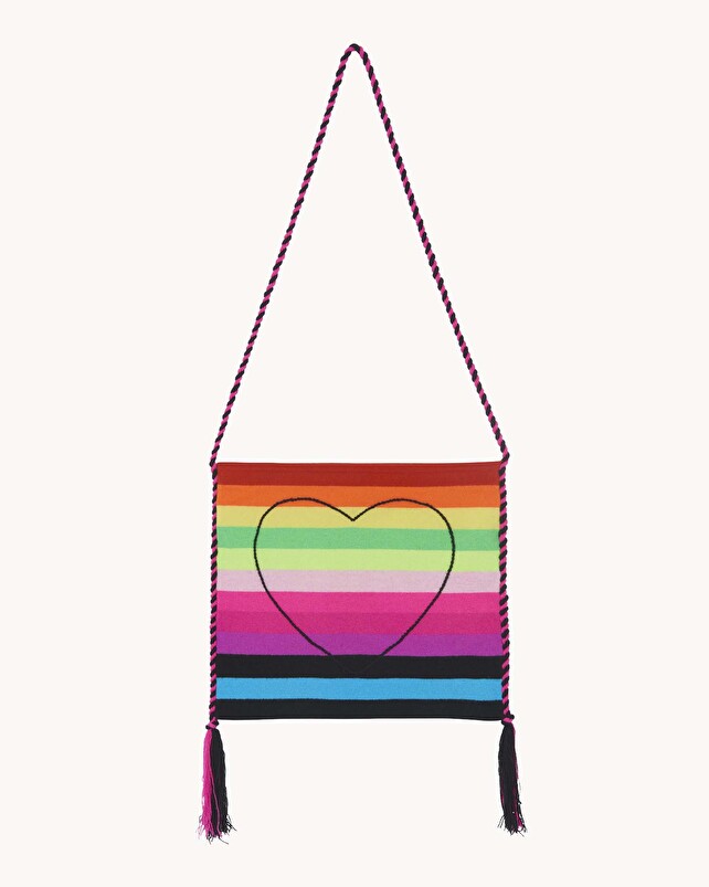 kujten Sac coeur Sac broderie main et pompoms en cachemire