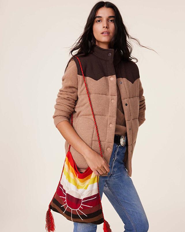 Kujten Sac Soleil Sac à Rayures Brodé à La Main Avec Pompons En Cachemire