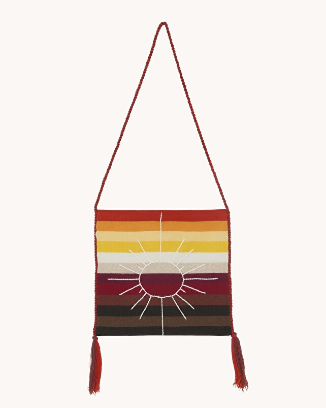 kujten Sac soleil Sac à rayures brodé à la main avec pompons en cachemire