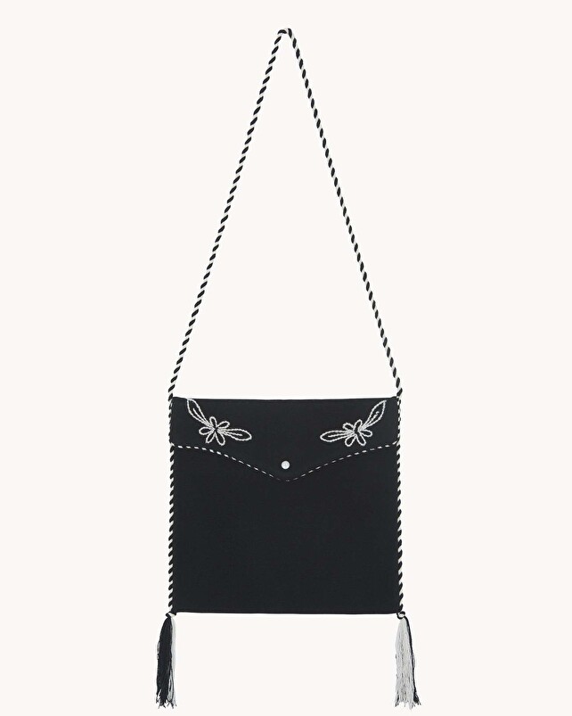 kujten Sac western Sac à rabat pipping pompoms en cachemire