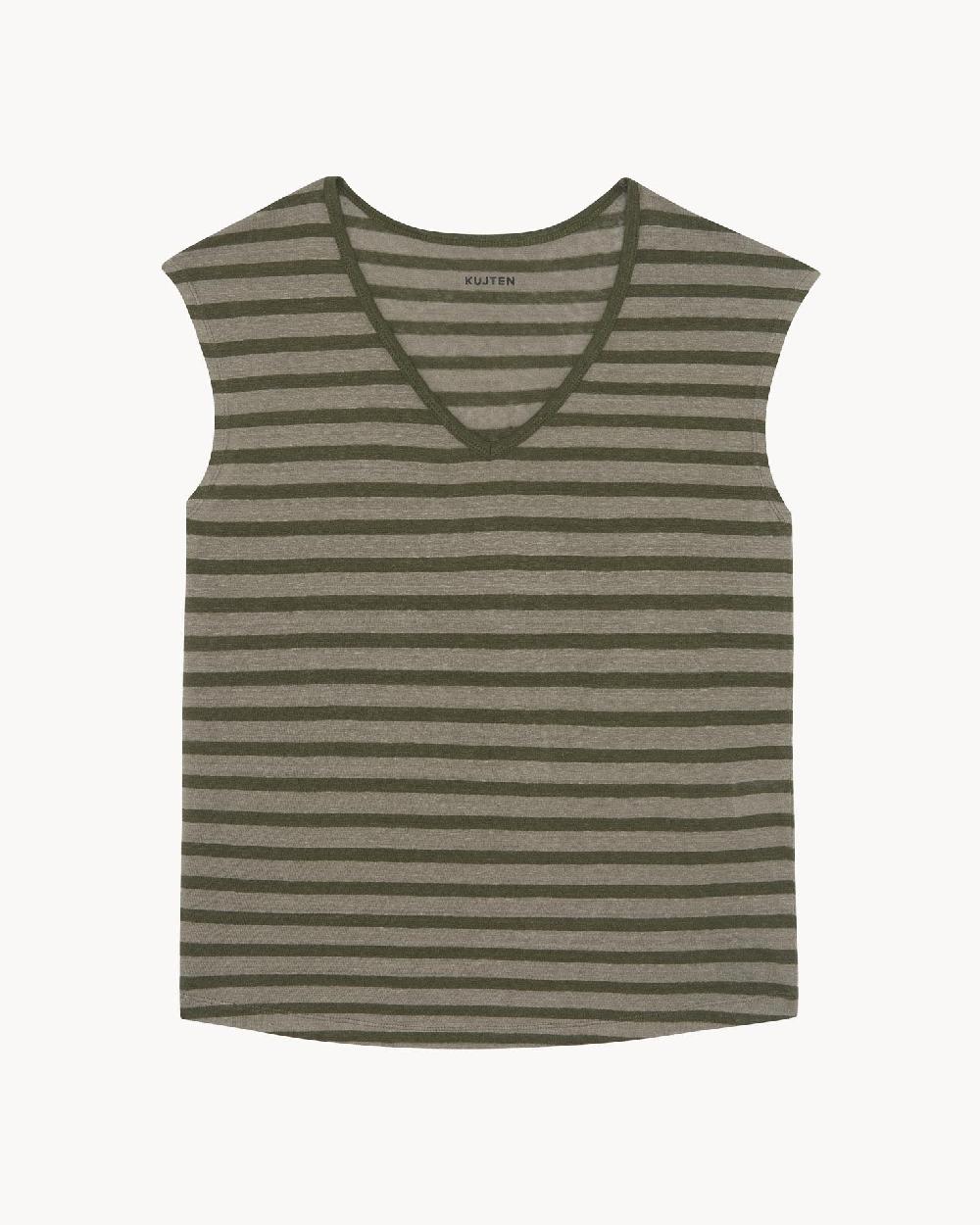Kujten T-shirt Karol Stripes Débardeur Marinière Col V Rayé Lin