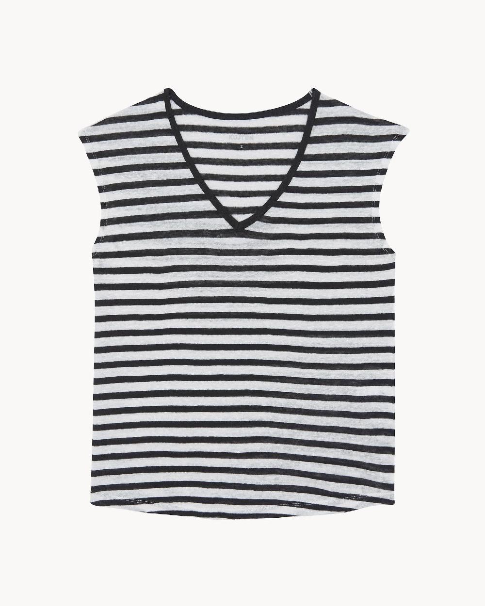 Kujten T-shirt Karol Stripes Débardeur Marinière Col V Rayé Lin