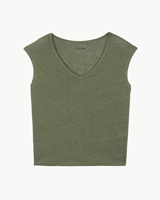 kujten T-shirt karol T-Shirt Col V Sans Manches Lin