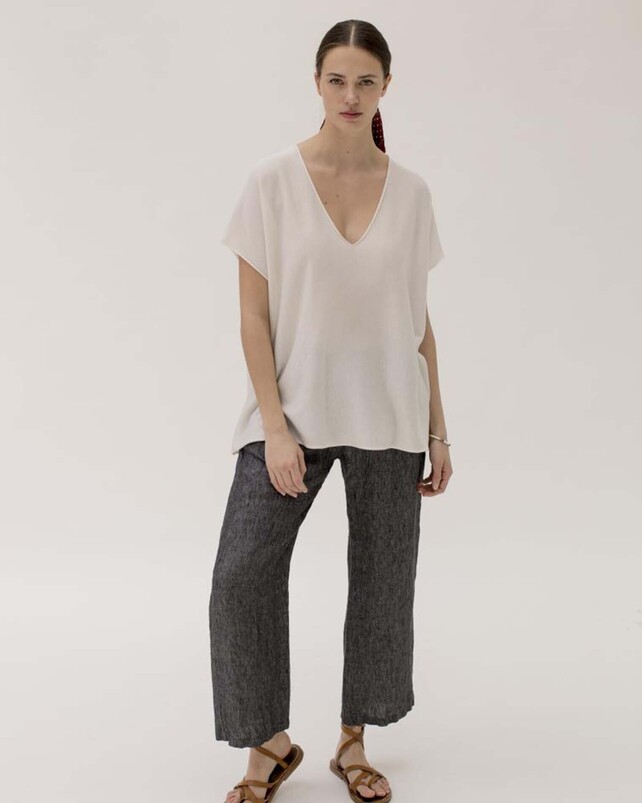 Kujten Top Nosy Top Col V Oversize Cachemire Et Soie 1 Fil