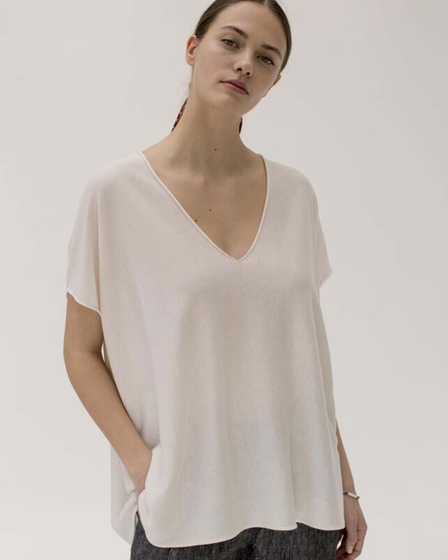 Kujten Top Nosy Top Col V Oversize Cachemire Et Soie 1 Fil