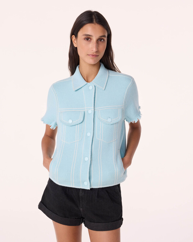 Kujten Veste Jessinda Veste Cachemire Courte Jacquard Denim 4 Fils