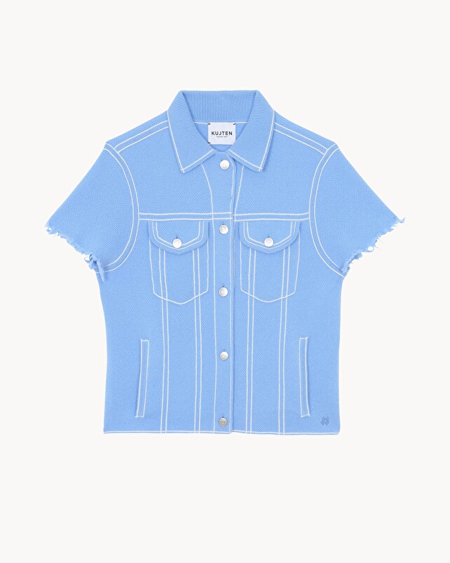 kujten Veste jessinda Veste Cachemire Courte Jacquard Denim 4 fils