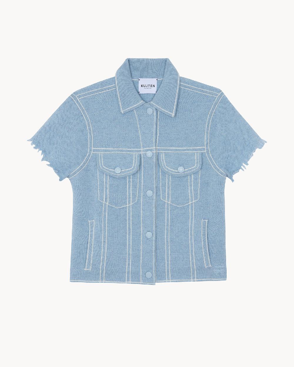 Kujten Veste Jessinda Veste Cachemire Courte Jacquard Denim 4 Fils