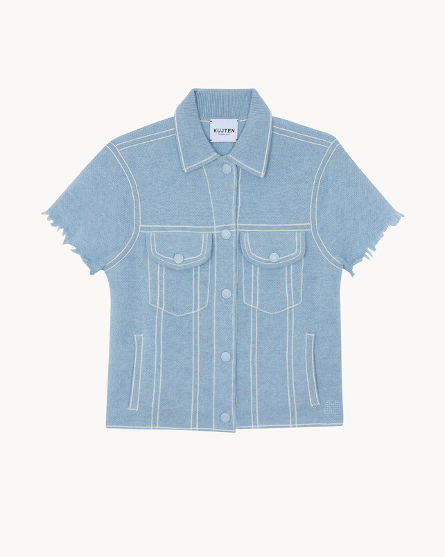 kujten Veste jessinda Veste Cachemire Courte Jacquard Denim 4 fils