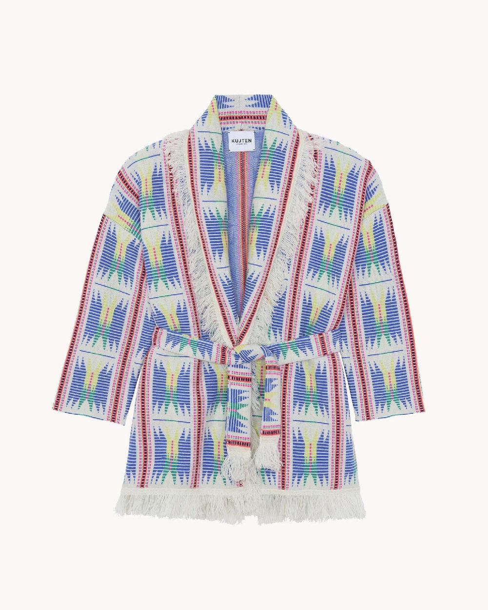 Kujten Veste Jianali Veste Longue Col Châle Franges Cachemire 4 Fils