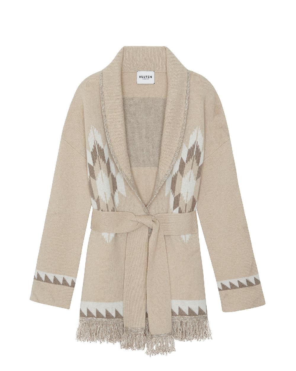 Kujten Veste Micky Veste Cachemire Col Châle à Franges