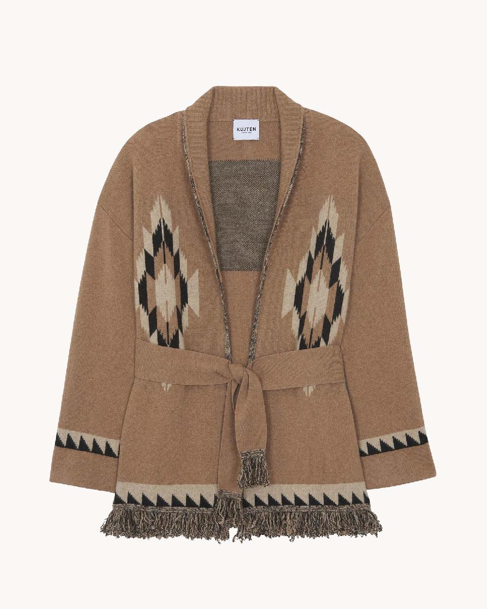 Kujten Veste Micky Veste Cachemire Col Châle À Franges 4 Fils