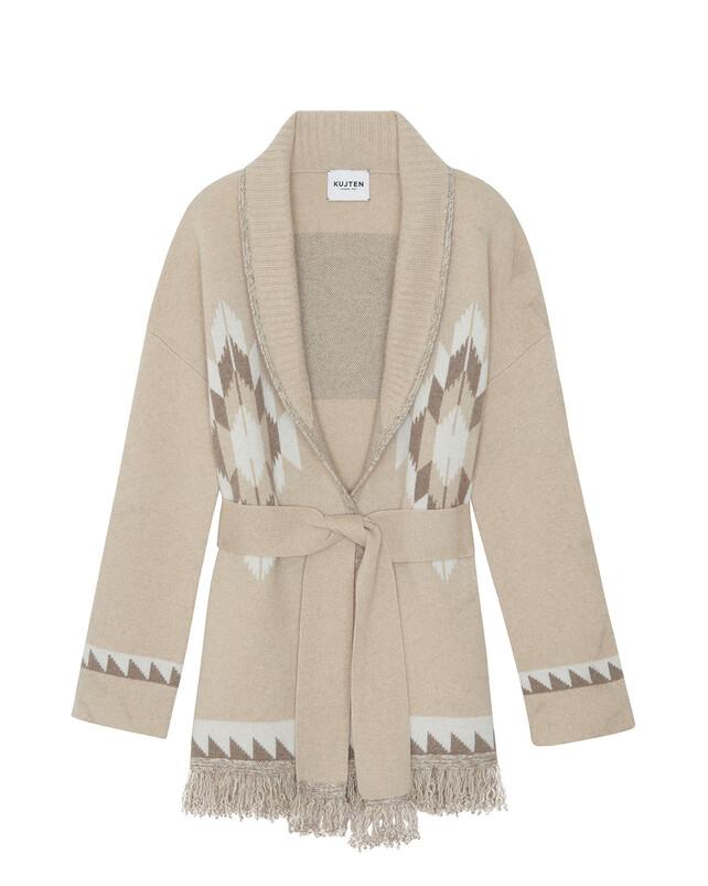 kujten Veste micky Veste cachemire col châle à franges