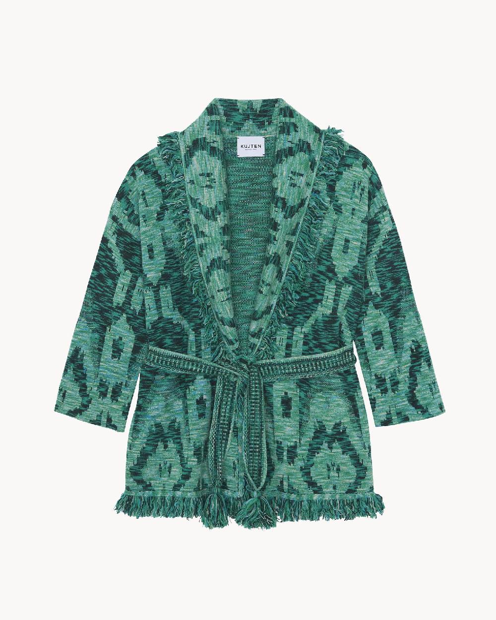 Kujten Veste Miko Ikat Veste Col Châle à Franges Cachemire 4 Fils