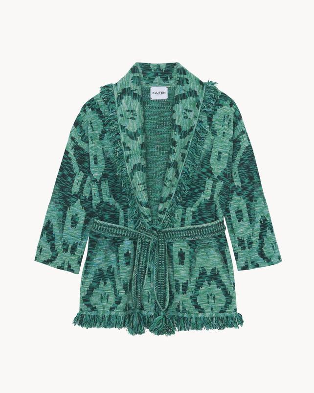 kujten Veste miko ikat Veste Col Châle à Franges Cachemire 4 fils