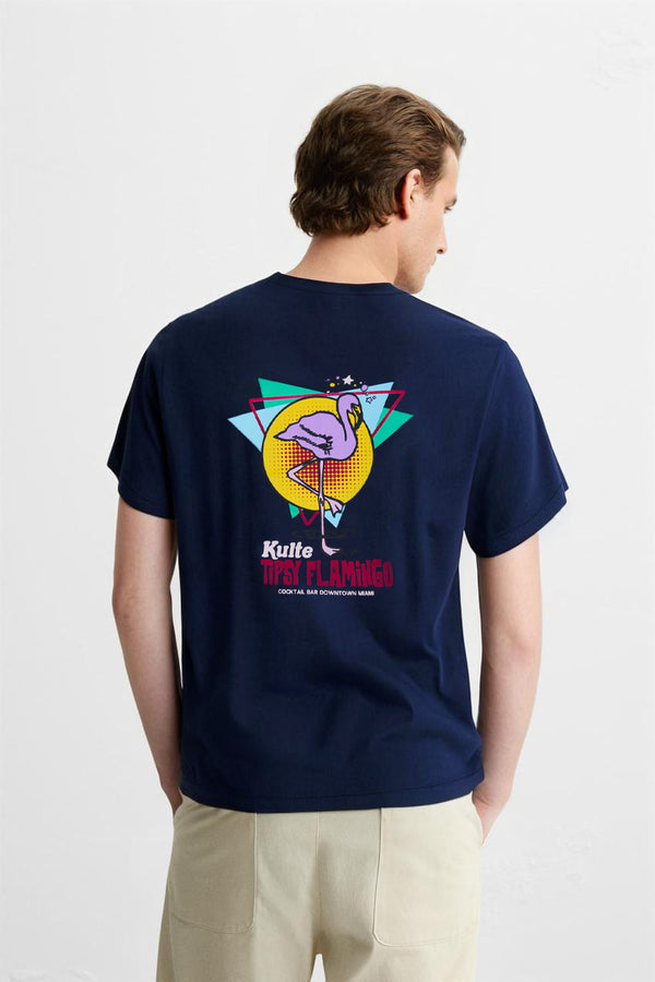 kulte T-SHIRT FLAMINGO BLEU MARINE
