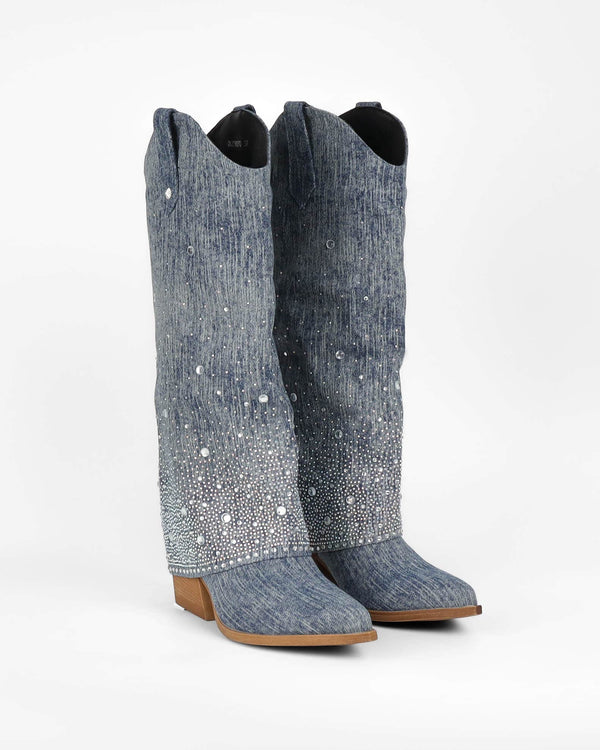 La Bottine Souriante Bottes De Cowboy En Denim Étoilées
