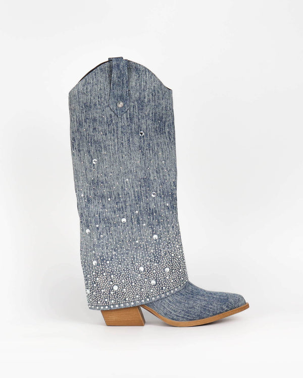 La Bottine Souriante Bottes De Cowboy En Denim Étoilées