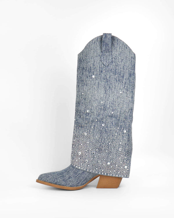 La Bottine Souriante Bottes De Cowboy En Denim Étoilées