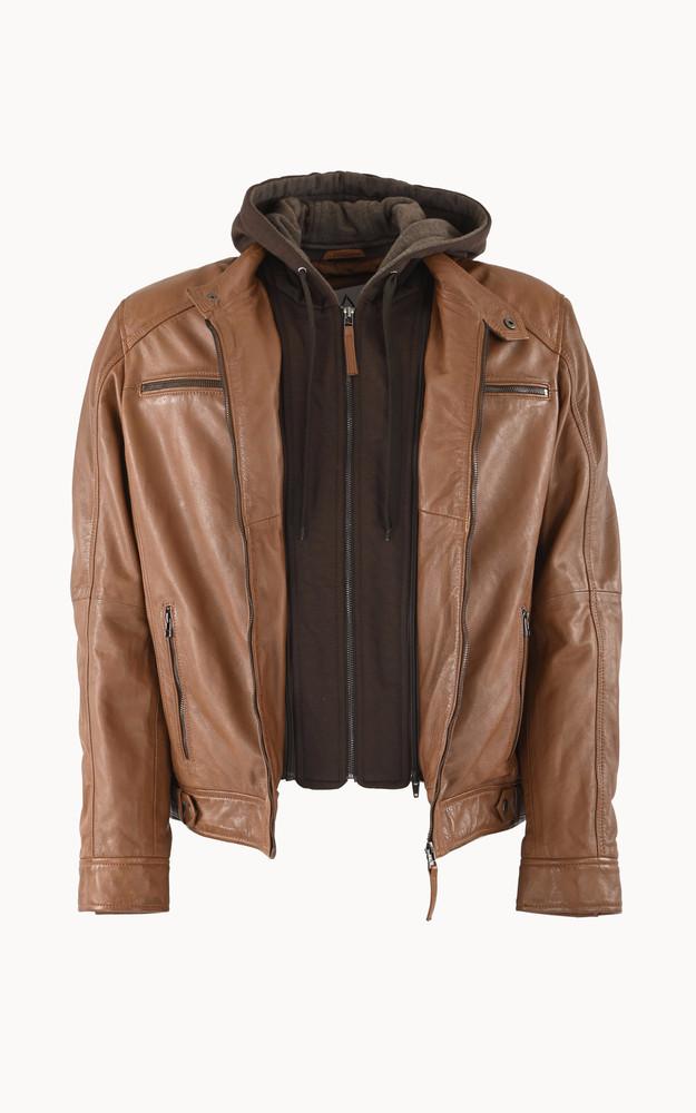 La Canadienne Blouson Cuir Erico Hood Marron Grande Taille