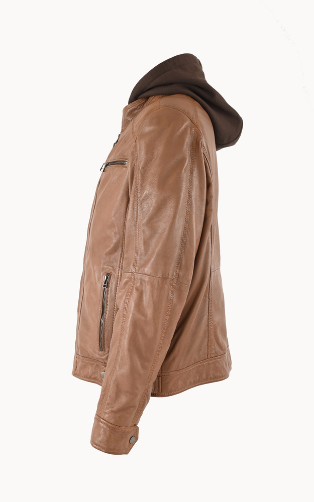 La Canadienne Blouson Cuir Erico Hood Marron Grande Taille