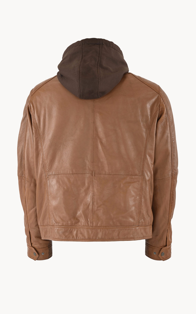 La Canadienne Blouson Cuir Erico Hood Marron Grande Taille