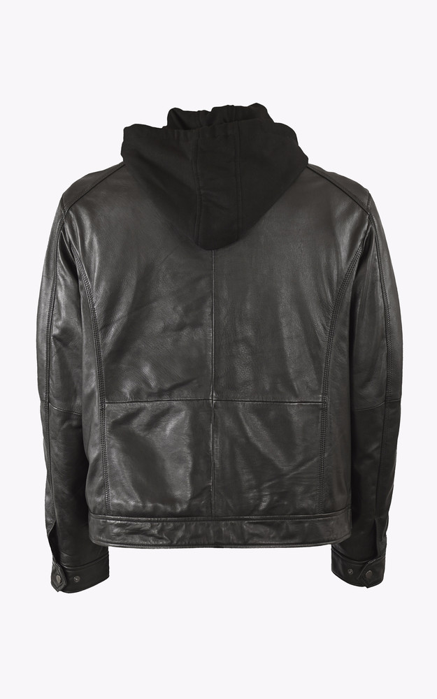 La Canadienne Blouson Cuir Erico Hood Noir Grande Taille