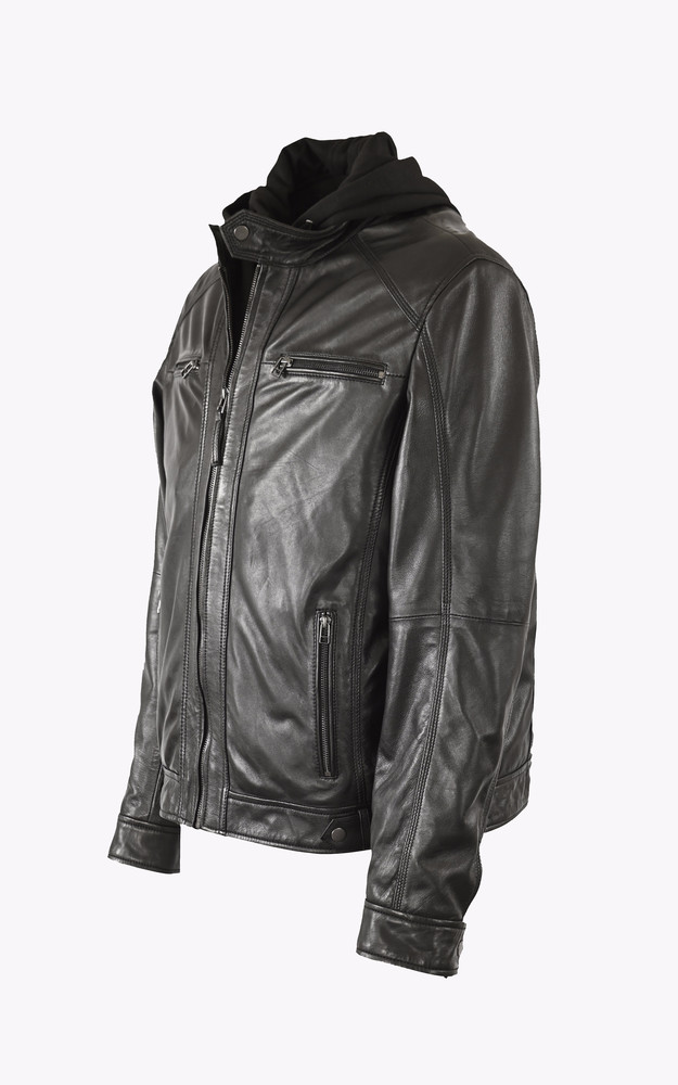 La Canadienne Blouson Cuir Erico Hood Noir Grande Taille