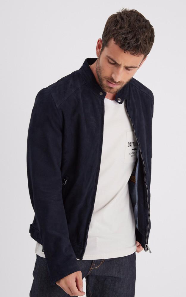 La Canadienne Blouson Cuir Velours Delf Bleu Marine