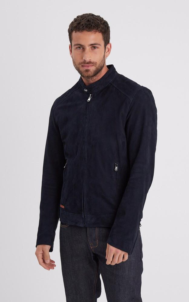 la canadienne Blouson cuir velours Delf bleu marine