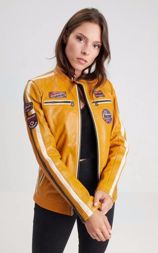 la canadienne Blouson motard cuir Rexy Solano yellow