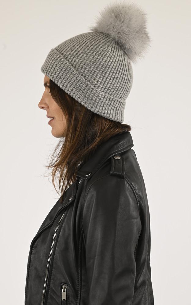 La Canadienne Bonnet Cachemire Et Renard Gris Clair