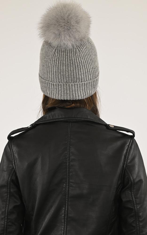 La Canadienne Bonnet Cachemire Et Renard Gris Clair
