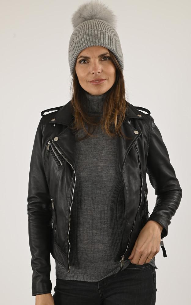 la canadienne Bonnet cachemire et renard gris clair