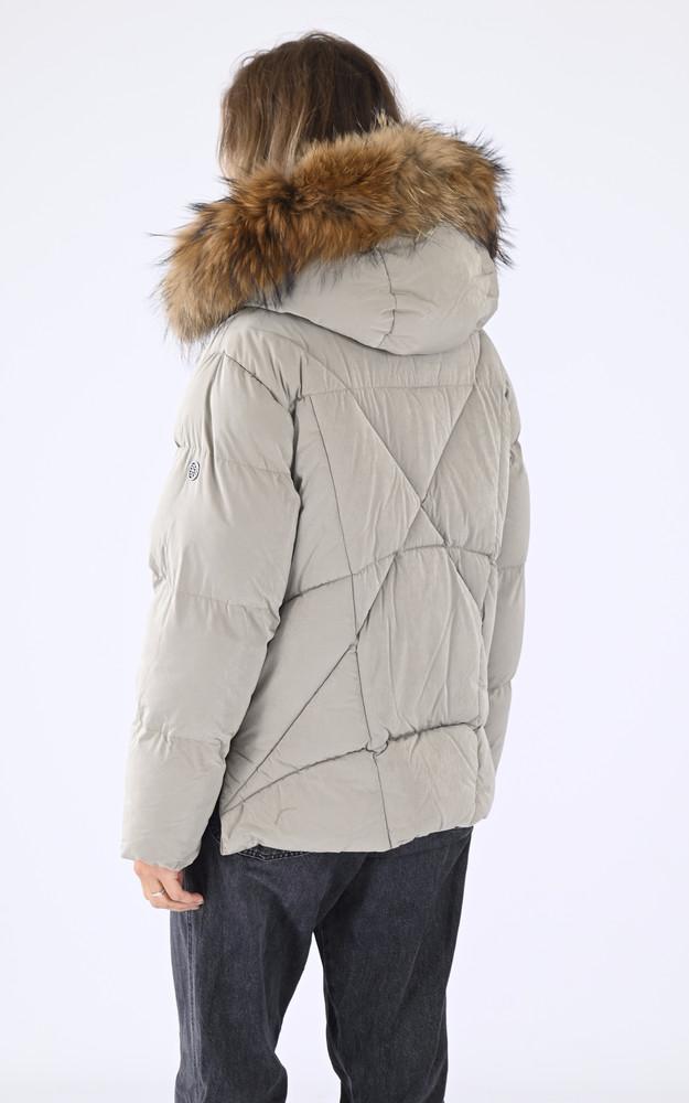 La Canadienne Doudoune Courte Capuche Fourrure Sauge