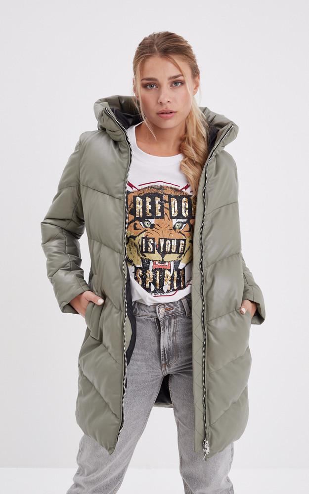 La Canadienne Doudoune Cuir Capuche Olgar Kaki Clair