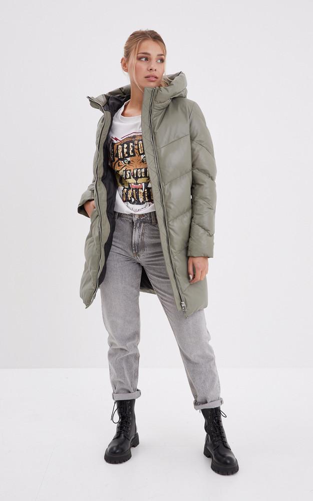 La Canadienne Doudoune Cuir Capuche Olgar Kaki Clair