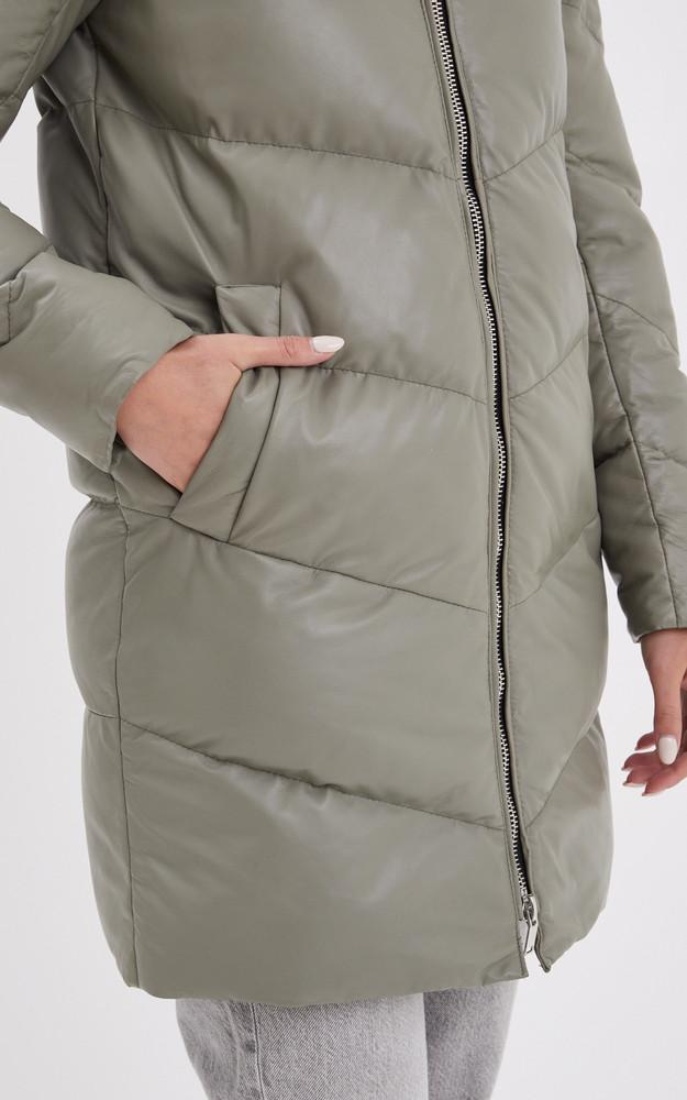 La Canadienne Doudoune Cuir Capuche Olgar Kaki Clair