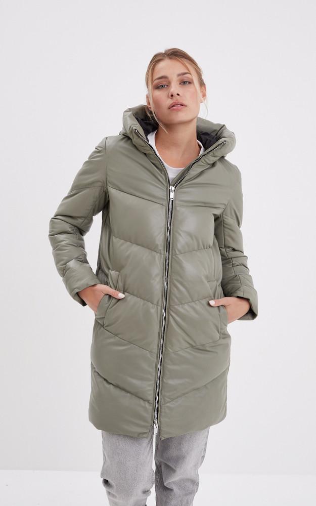 la canadienne Doudoune cuir capuche Olgar kaki clair