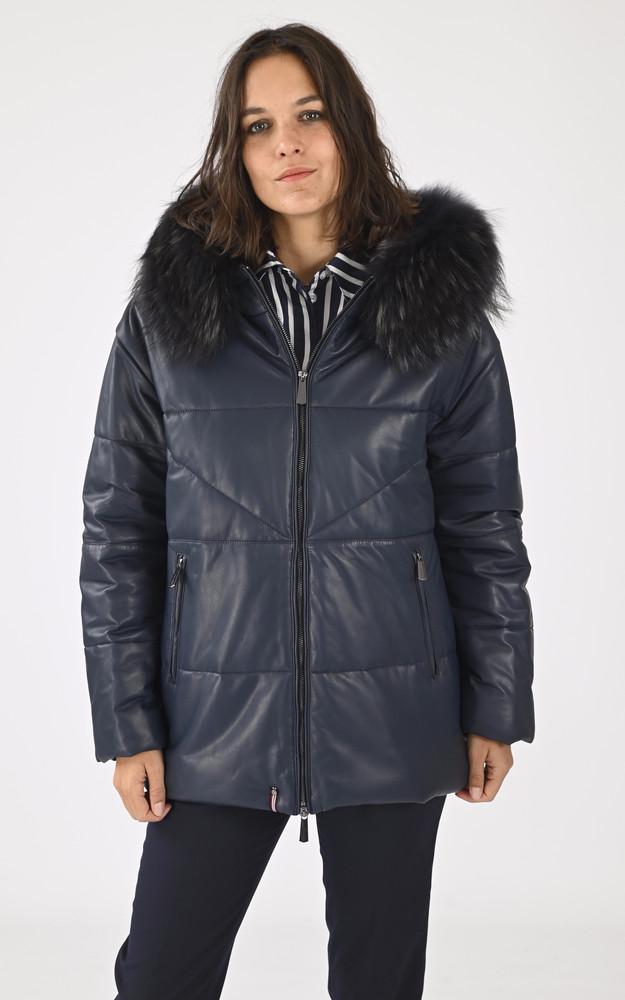 La Canadienne Doudoune Cuir Et Fourrure Janet Marine