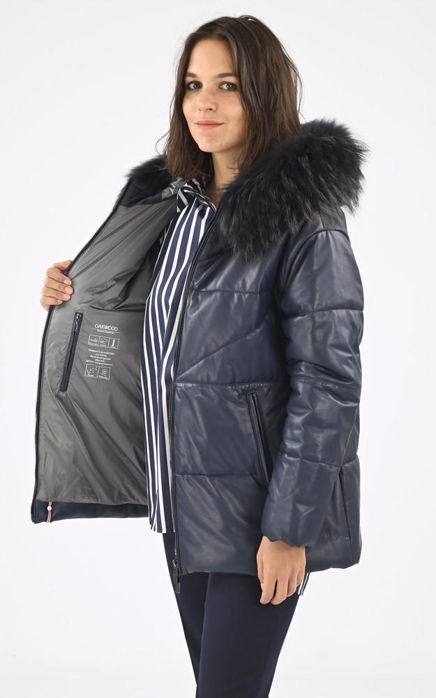 La Canadienne Doudoune Cuir Et Fourrure Janet Marine