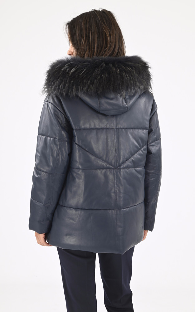 La Canadienne Doudoune Cuir Et Fourrure Janet Marine